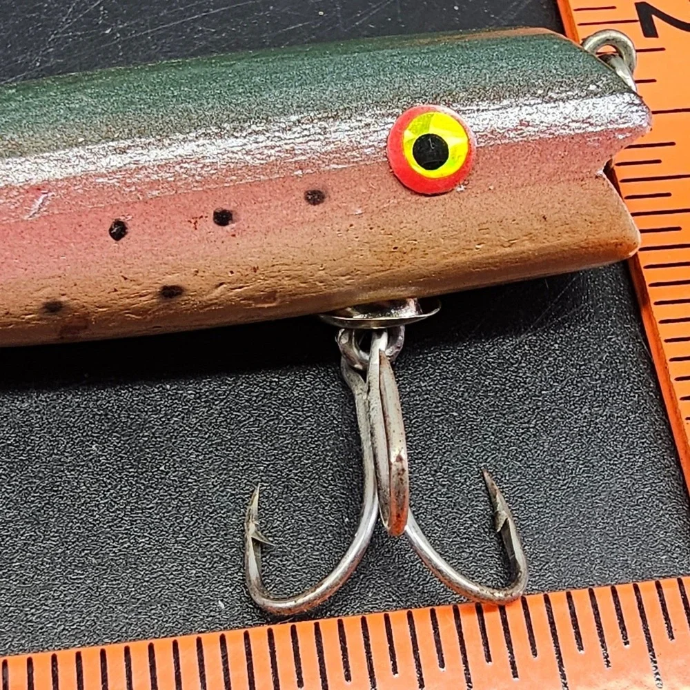 Vintage Wood Popper Fishing Lure Rainbow Trout Pattern 3 Treble Hooks 4.25 Inch